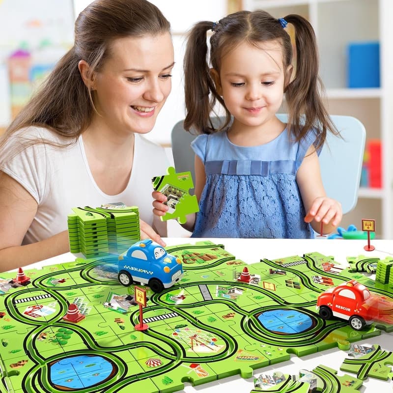 Race Track Puzzle Car Set for Toddlers, 48 PCS Toys for Ages 3-5