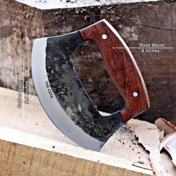 Classic Walnutwood Mezzaluna Knife with Stainless Steel Blades