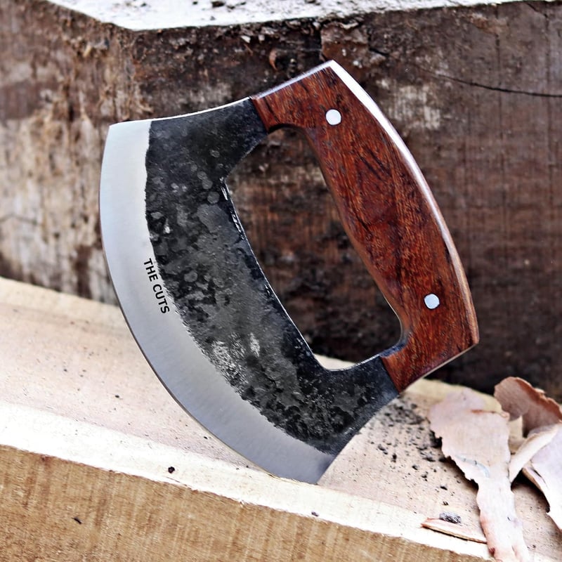 Classic Walnutwood Mezzaluna Knife with Stainless Steel Blades