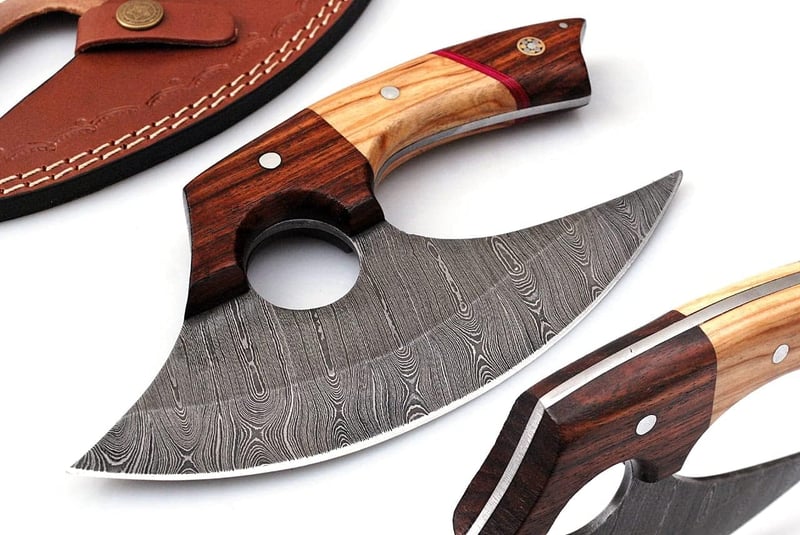 Custom Handmade Damascus Steel Ulu Knife with Sheath