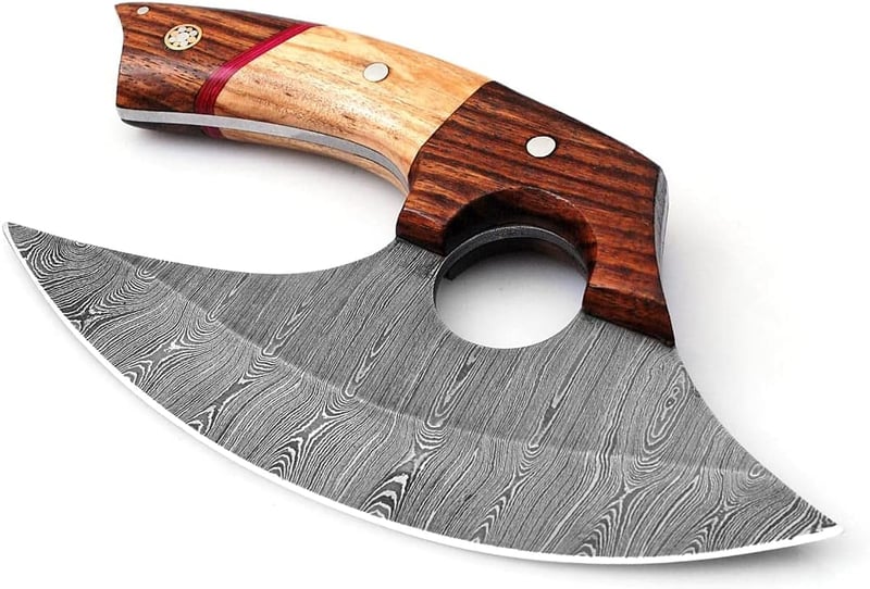 Custom Handmade Damascus Steel Ulu Knife with Sheath