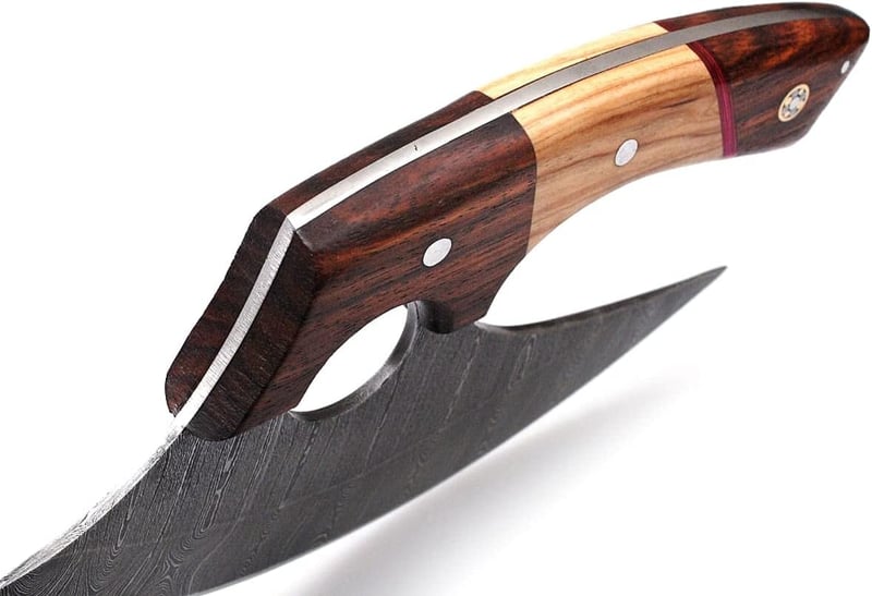 Custom Handmade Damascus Steel Ulu Knife with Sheath