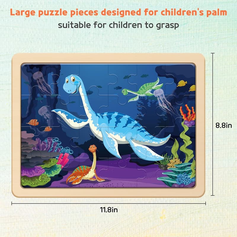 Dinosaur Wooden Jigsaw Puzzles for Kids, 4 in 1 Gift Set