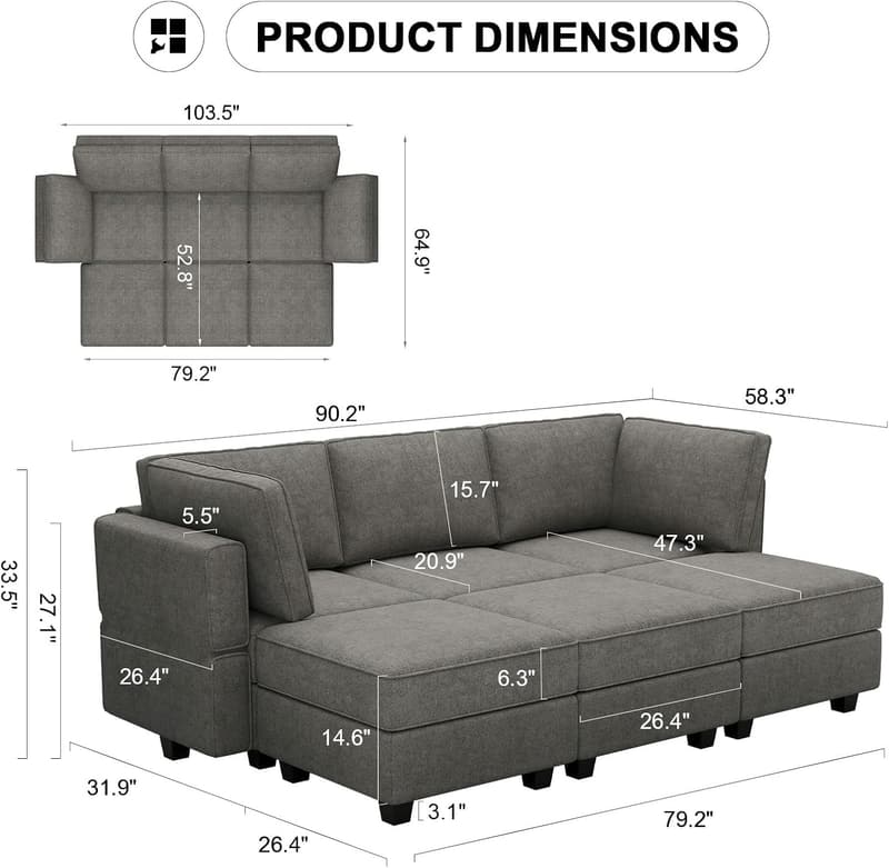 Light Grey Convertible Sectional Sleeper Sofa