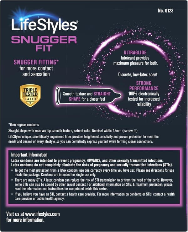 Lifestyles Snugger Fit Natural Rubber Lubricated Condoms - 25 Count