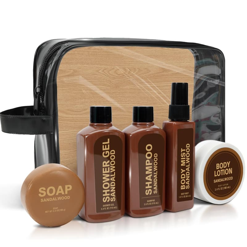 Sandalwood Bath & Body Gift Set for Men - 6 Travel Size Items