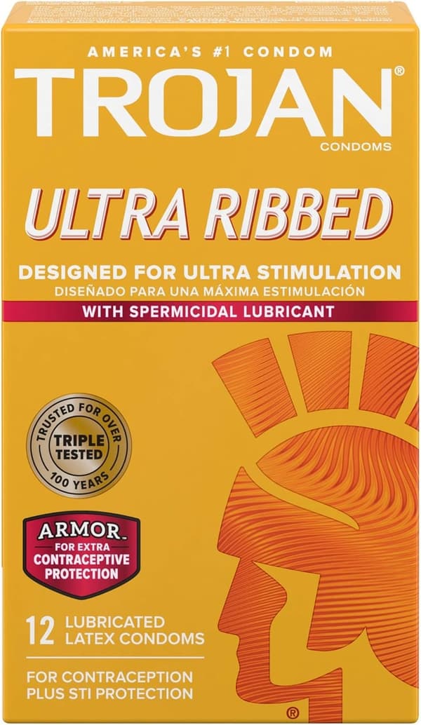 Trojan Ultra Ribbed Spermicidal Condoms - 12 Count
