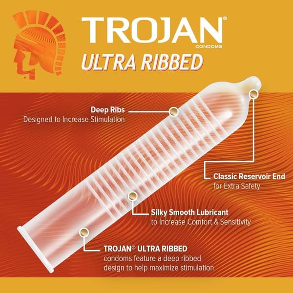 Trojan Ultra Ribbed Spermicidal Condoms - 12 Count