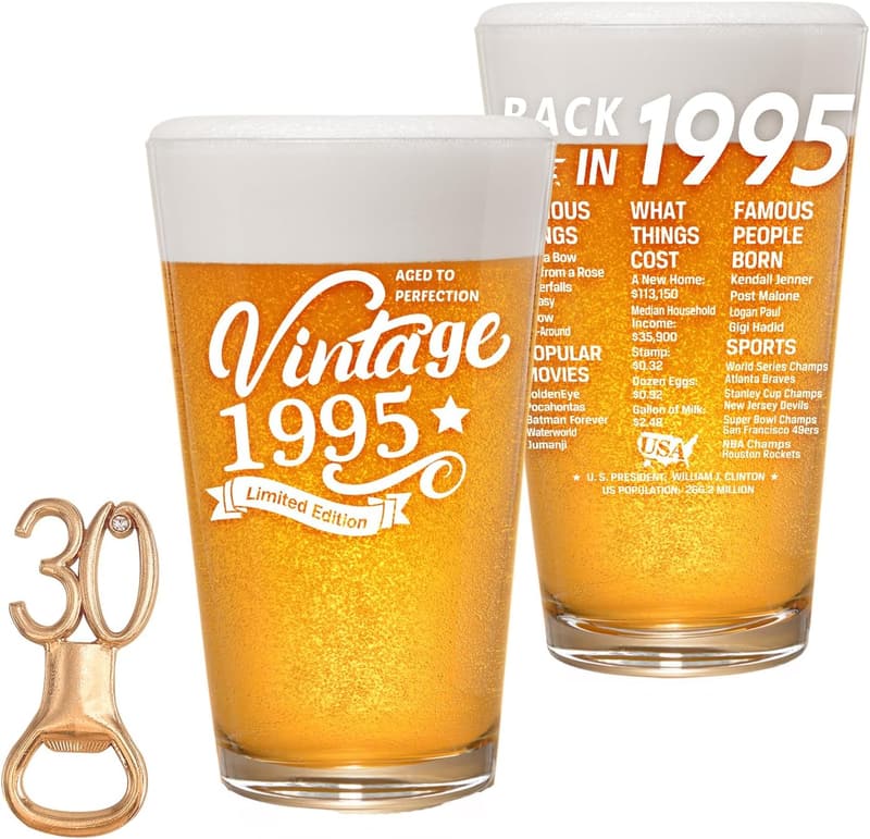 30th Birthday Beer Glass - Vintage 1995 Pint Cup