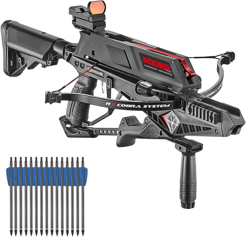 130 lb Repeating Adder Crossbow with 5-Shot Auto-Loader & 15 Arrows