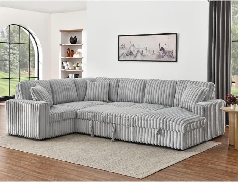 Convertible Sleeper Sofa with USB Ports and Storage, Grey