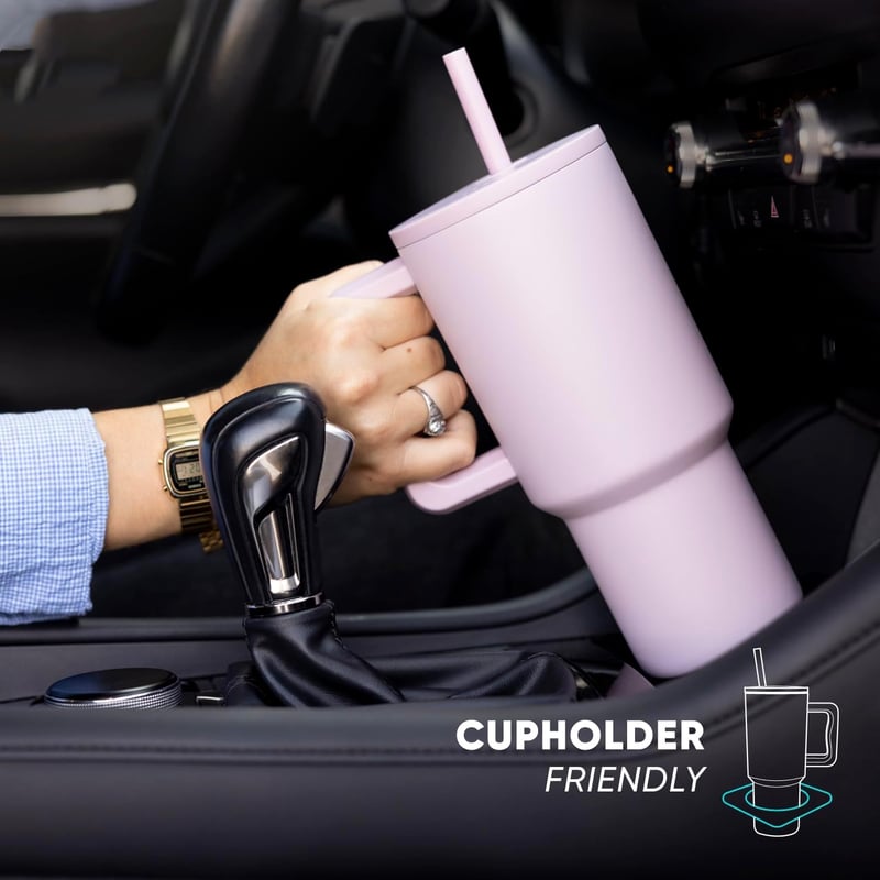 40 oz Insulated Stainless Steel Travel Mug with Handle & Straw