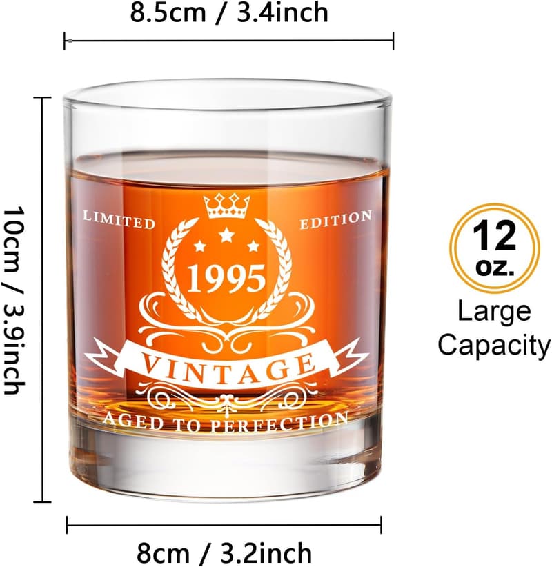 30th Birthday Whiskey Glass Set for Men in Barrel Box