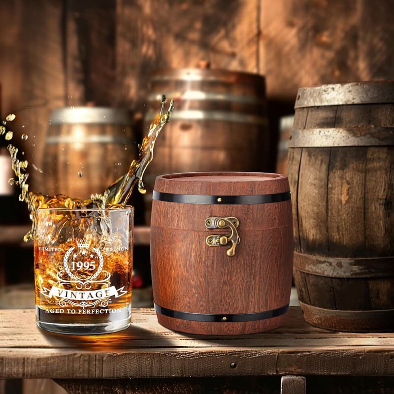 30th Birthday Whiskey Glass Set for Men in Barrel Box