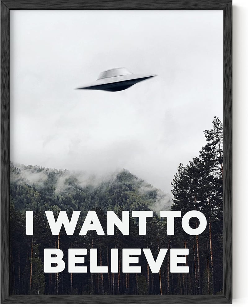 I Want to Believe UFO Poster - Sci-Fi Wall Art (Framed, 12x16)