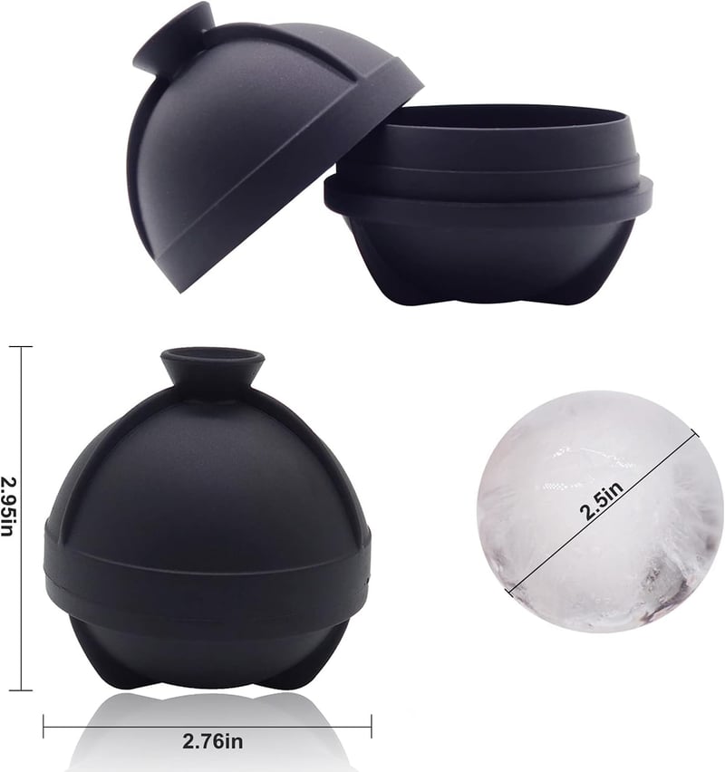 Silicone Ice Ball Molds with Funnel, 2.5 Inch Spheres - 2 Pack