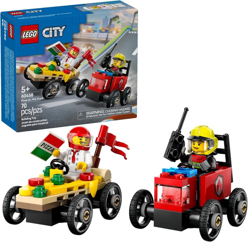 LEGO City Pizza vs. Fire Truck Race Car Set for Kids 5+