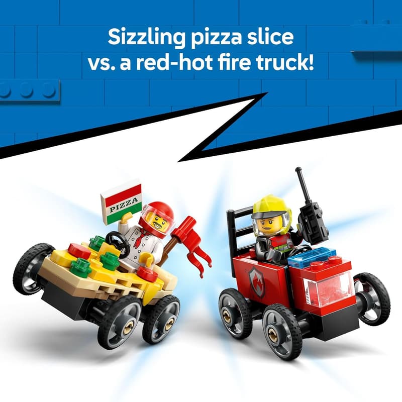 LEGO City Pizza vs. Fire Truck Race Car Set for Kids 5+