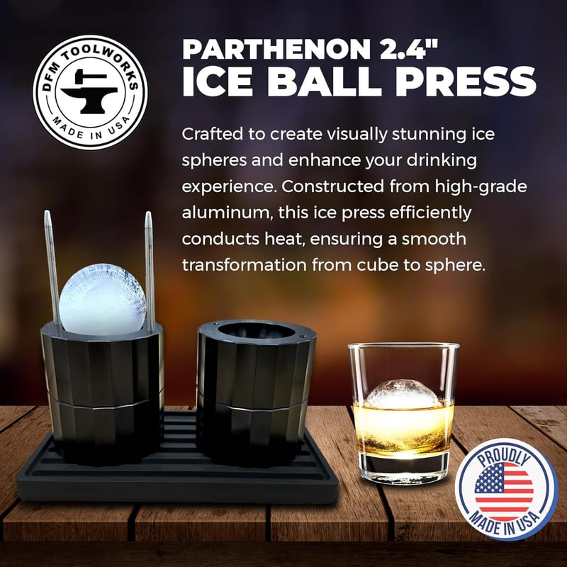 Whiskey Ice Ball Press Kit - Aluminum with Tongs & Drip Tray