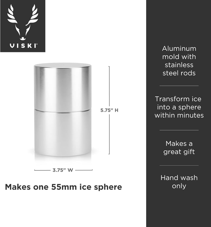 Whiskey Ice Ball Press - Aluminum Clear Ice Mold, 55mm