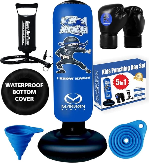 Kids Inflatable 5-in-1 Punching Bag Set – Durable with Gloves & Pump
