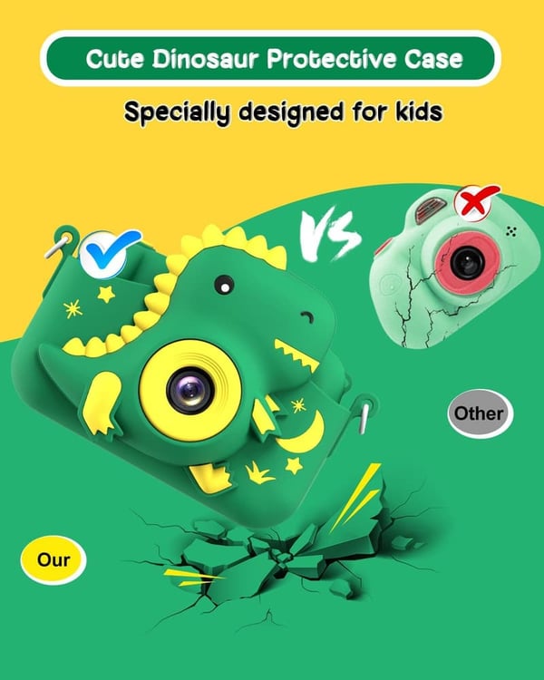 Dinosaur Digital Camera for Kids Ages 3-12, 1080P HD Video
