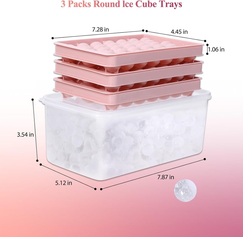 Pink Round Ice Cube Trays – 3 Pack Mold for Cocktails & Drinks