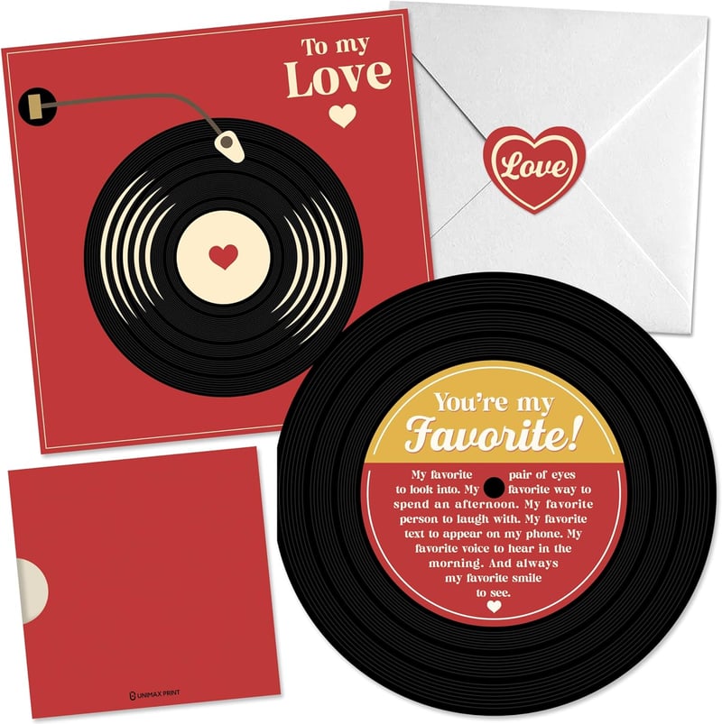 Retro Anniversary Card - Vinyl Record Love Notes for Couples