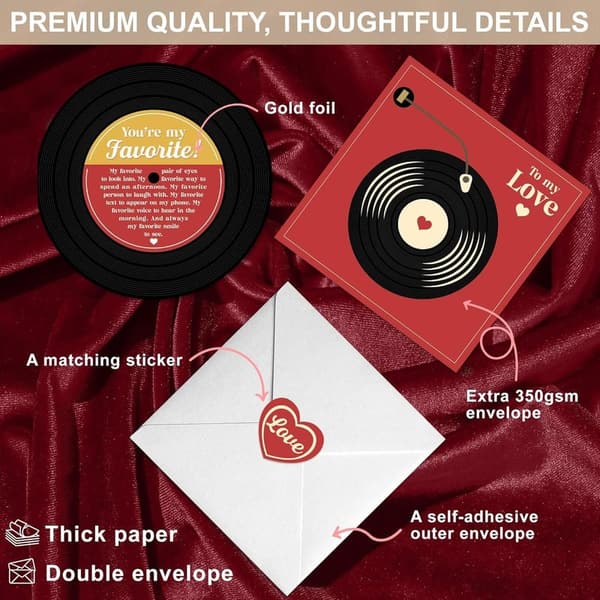 Retro Anniversary Card - Vinyl Record Love Notes for Couples