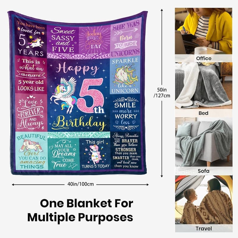 5th Birthday Gift Blanket for Girls - 40