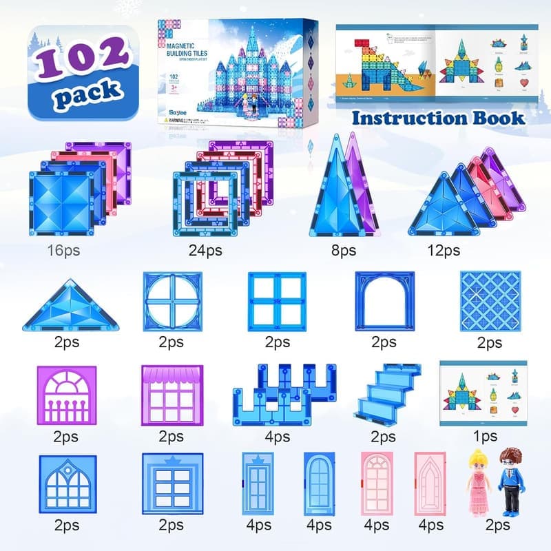 Magnetic Tiles Princess Castle Building Set – 102 pcs for Girls
