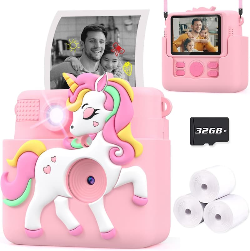 Kids Instant Print Camera with Silicone Cover - Pink