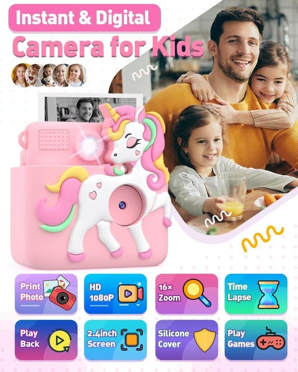Kids Instant Print Camera with Silicone Cover - Pink