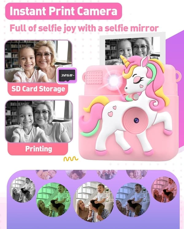 Kids Instant Print Camera with Silicone Cover - Pink