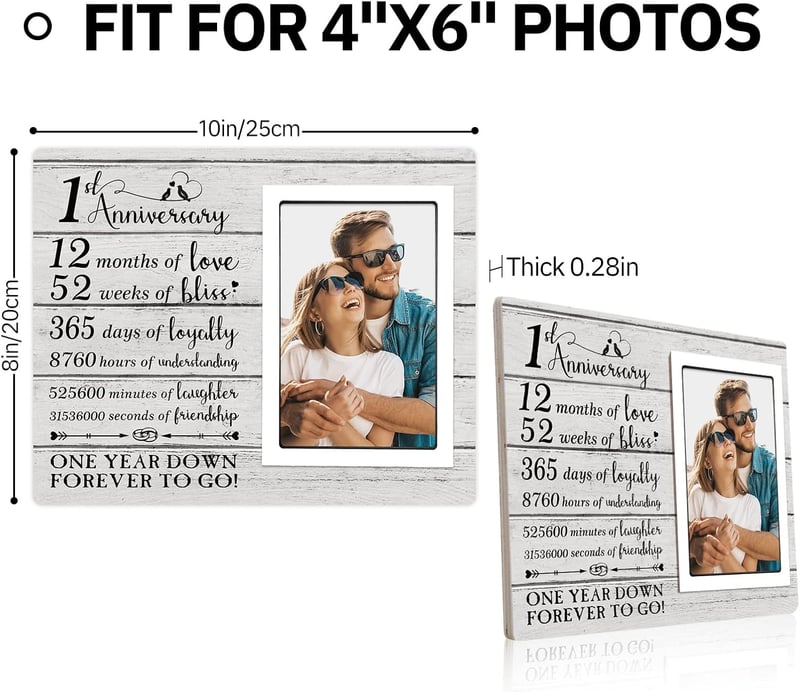 1st Anniversary Picture Frame - Wedding Gift for Couples, 4x6 Inches