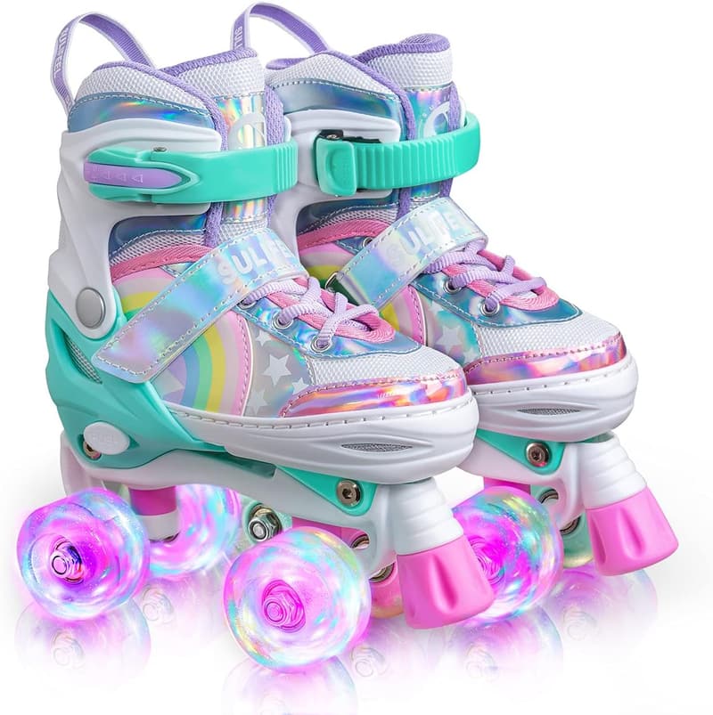 Adjustable Rainbow Unicorn Light-Up Roller Skates for Kids
