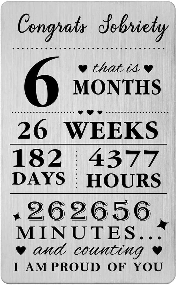 6th Month Sobriety Metal Card - Congratulations Gift for All