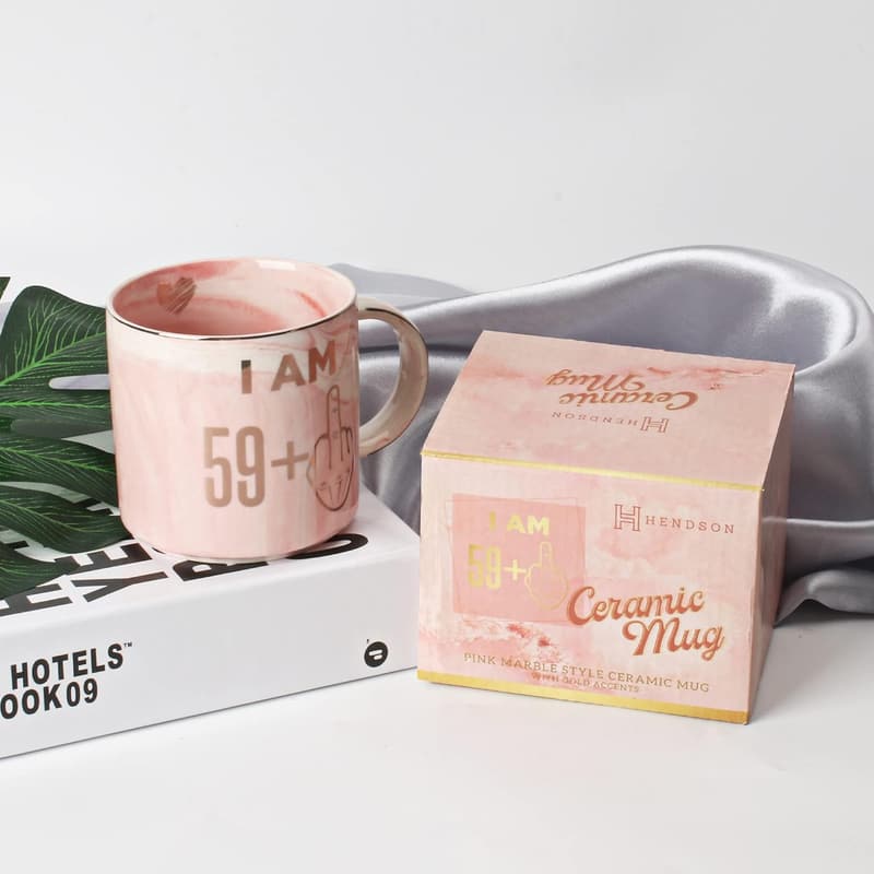 60th Birthday Pink Marble Coffee Mug - Fun Gift for Women