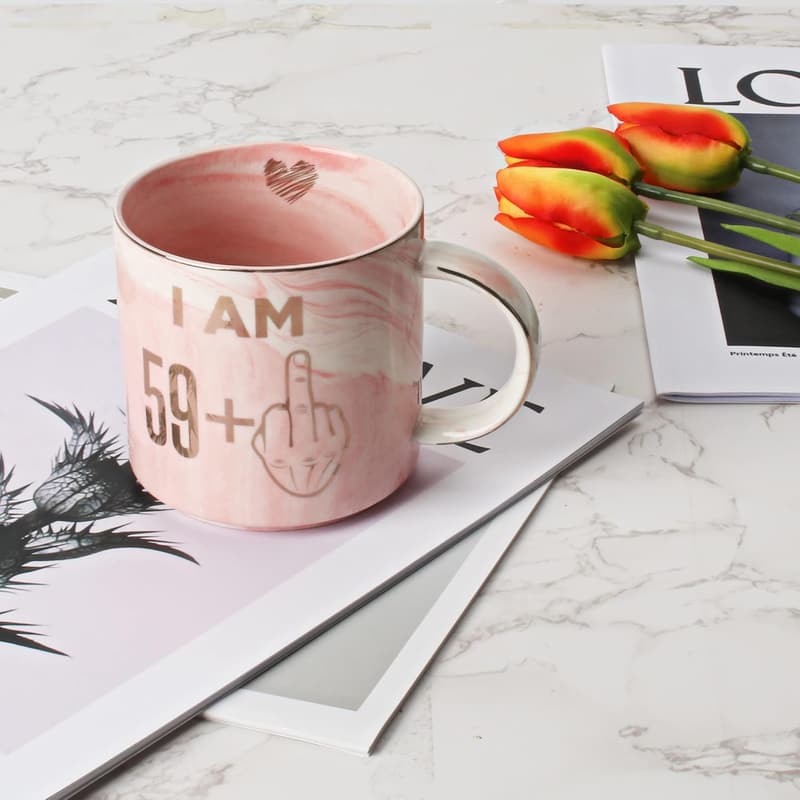 60th Birthday Pink Marble Coffee Mug - Fun Gift for Women