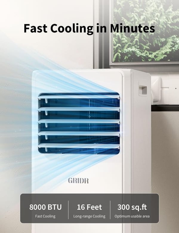 8,000 BTU Portable Air Conditioner for Bedrooms – 4 Modes, Quiet