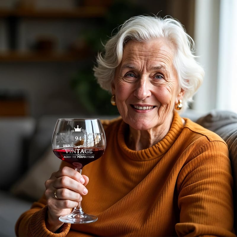 80th Birthday Vintage Engraved Wine Glass for Women