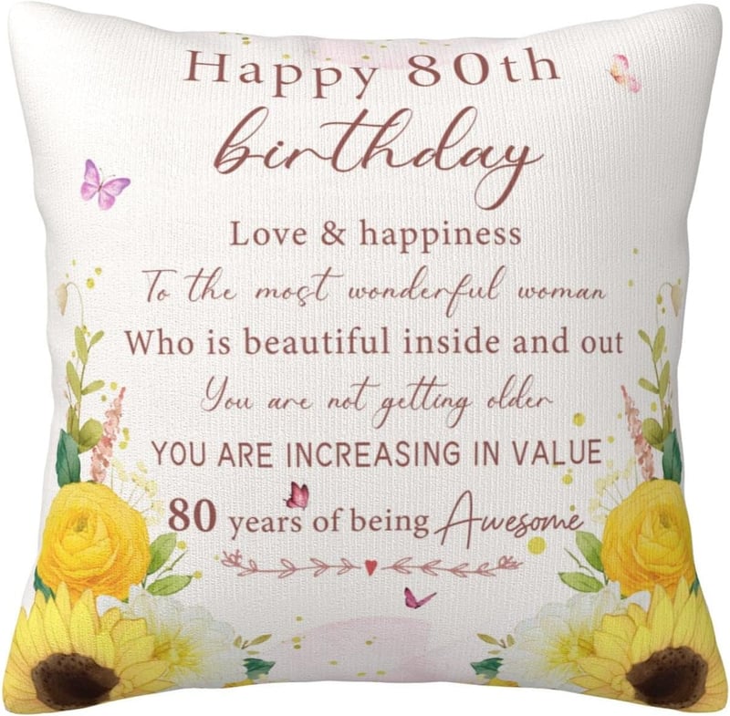 80th Birthday Throw Pillow Covers for Women - 18x18 inch
