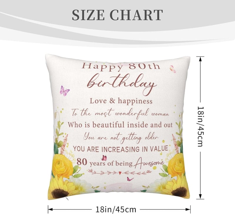 80th Birthday Throw Pillow Covers for Women - 18x18 inch