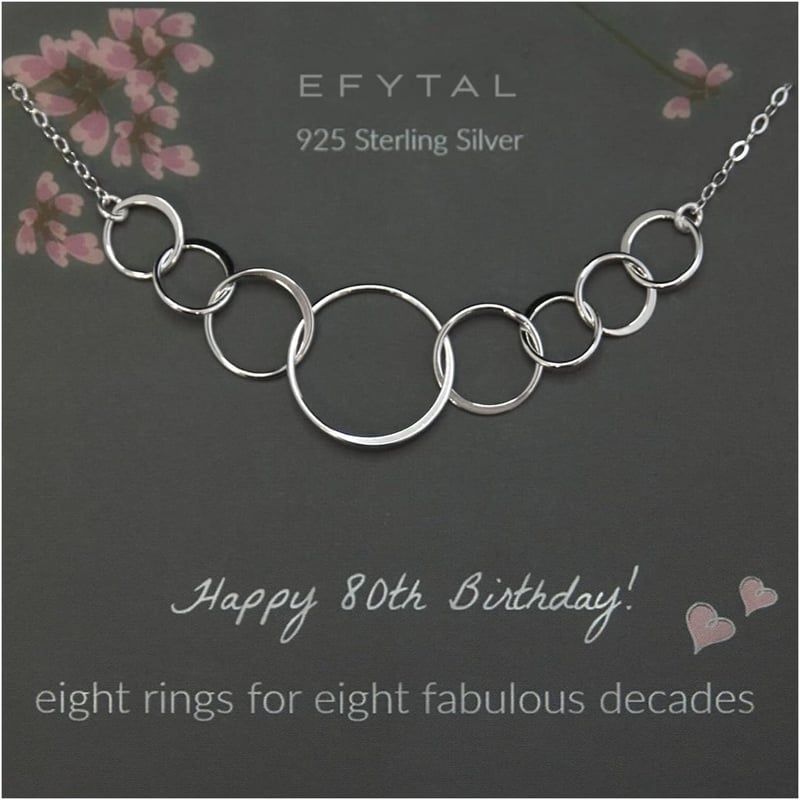 80th Birthday Sterling Silver Circle Necklace for Women