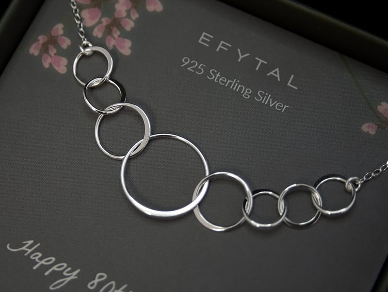 80th Birthday Sterling Silver Circle Necklace for Women