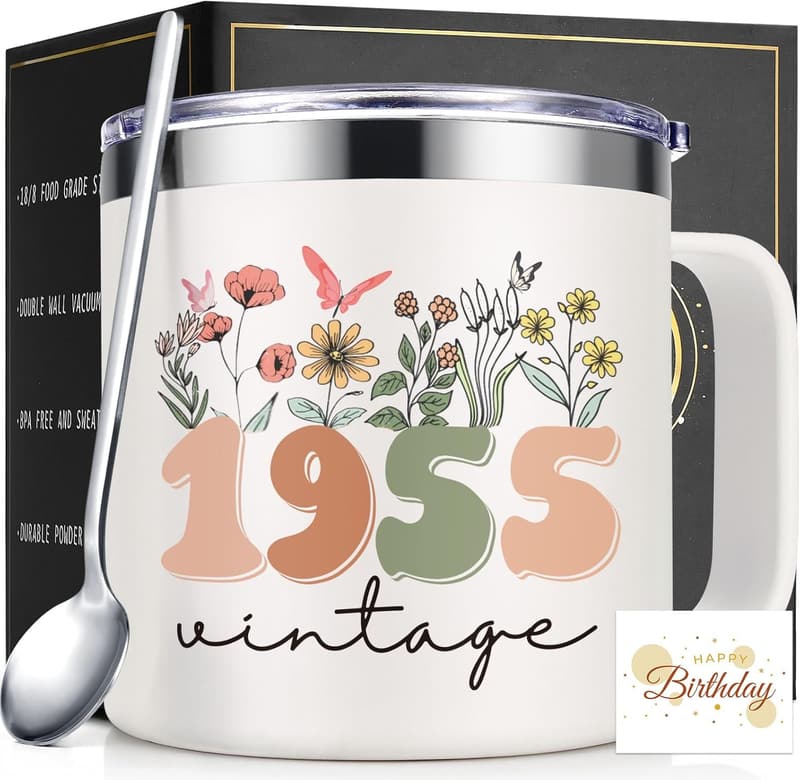 70th Birthday Vintage Insulated Mug with Card for Women
