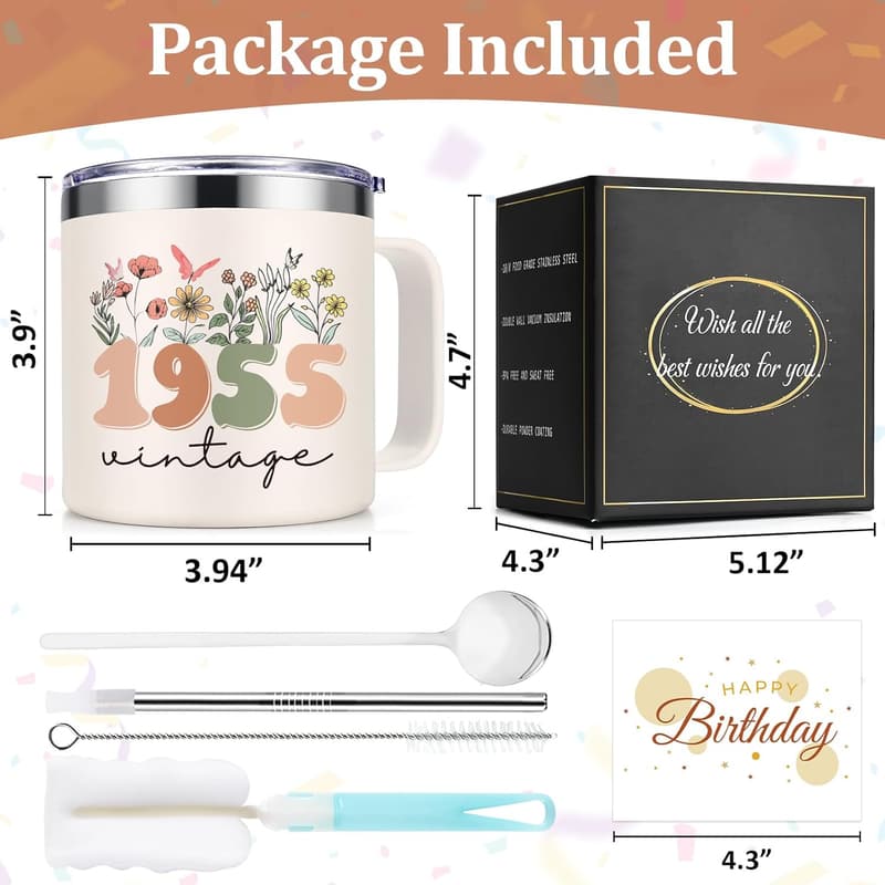 70th Birthday Vintage Insulated Mug with Card for Women