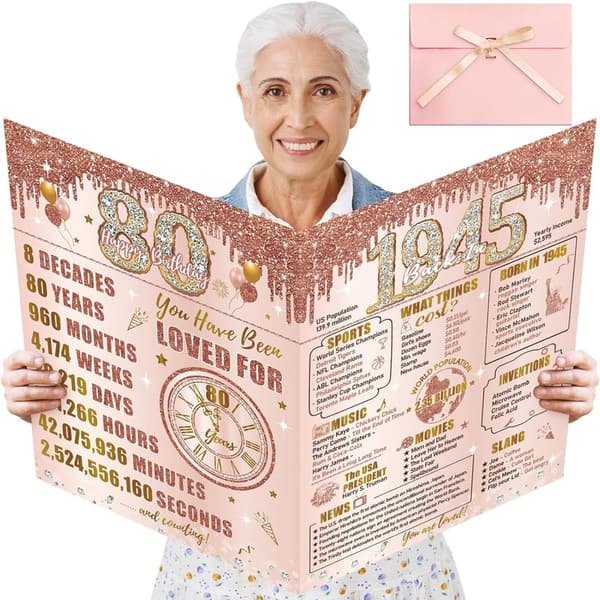 80th Birthday Giant Card with Envelope for Women - Pink Rose Gold