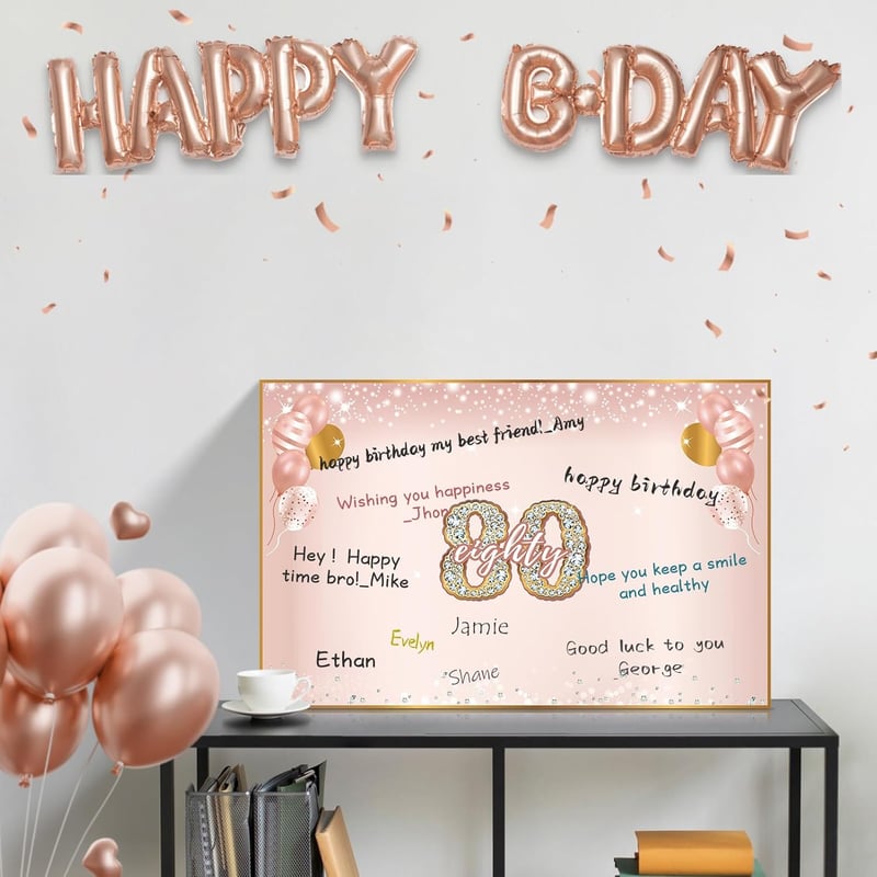 80th Birthday Giant Card with Envelope for Women - Pink Rose Gold