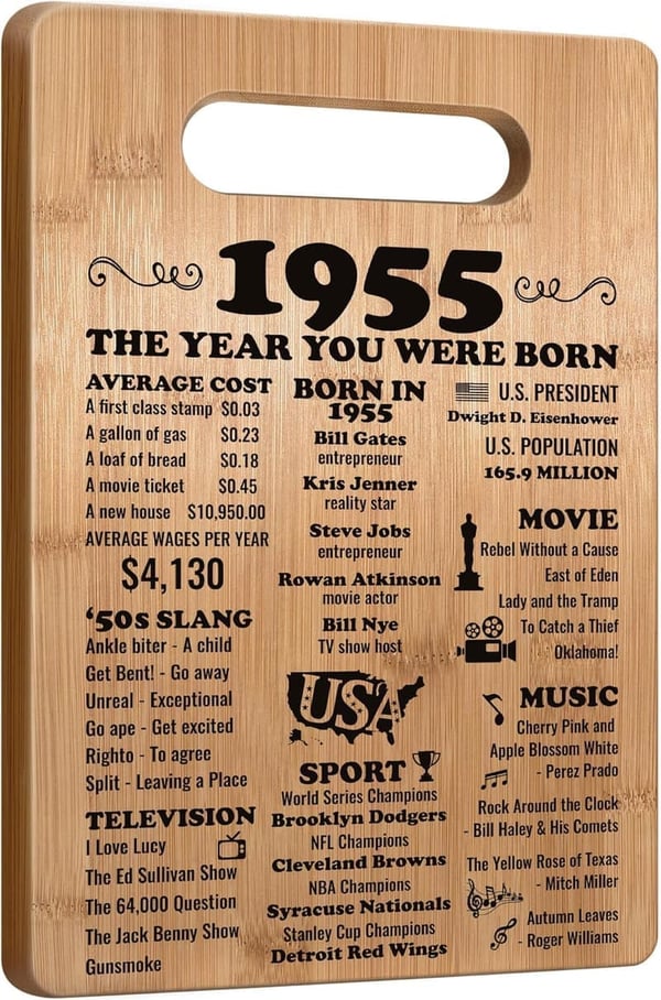 70th Birthday Cutting Board Gift for Her or Him